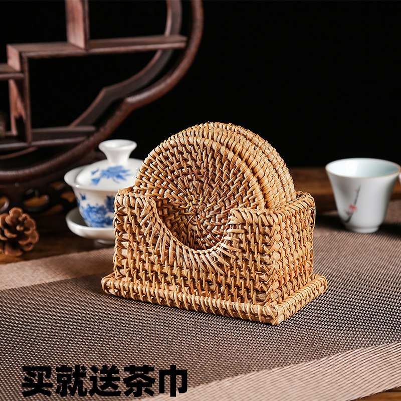 Vietnamese Autumn Vine Hand Woven Cup Cushion Creative Table Cushion Bowl Cushion Pan Cushion Kettle Cushion Heat Insulation Cushion Anti Slip Round