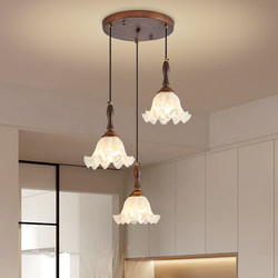 French Retro American Medieval Restaurant Chandelier Dining Room Dining Table Bar Long Chandelier Flower Glass Lamp