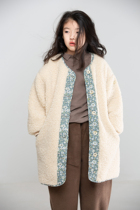 Little Big Planet Girls New Years imitation Lamb hair thickened and velvet festive patchwork lace coat