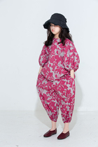 Small Big Planet Childrens Wear 21 Summer New Girl Red Flower Korean version of foreign style jacket Haren Pants Set