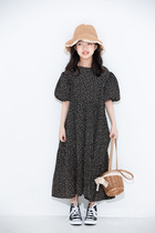 Small big planet childrens clothing summer new Korean version of foreign style vertical dress salt shrink flower bubble sleeve long skirt