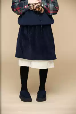 Little Big Planet Children's Wear Winter Christmas New Texture Blue and White Splice Long Double Corduroy Skirt