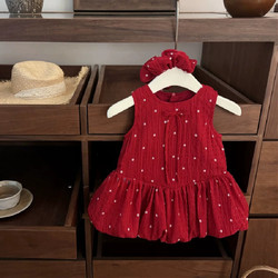 Baby Clothes Summer Girls Red Festive Little Princess Vest Dress One-Year-Old Birthday Dress Baby Girl Bud Skirt