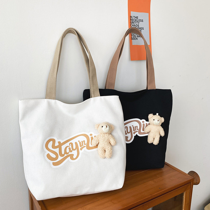 Mommy Baobao go out for single shoulder bag Light Canvas Tote Bag Cartoon Little Bear Lunch Bag Out for a Swim Brief Bag bag