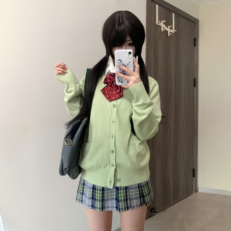 Jk Sweater Cardigan for Women, Korean Style Dopamine Academy Uniform, Mint Green Long-Sleeve Knit Top