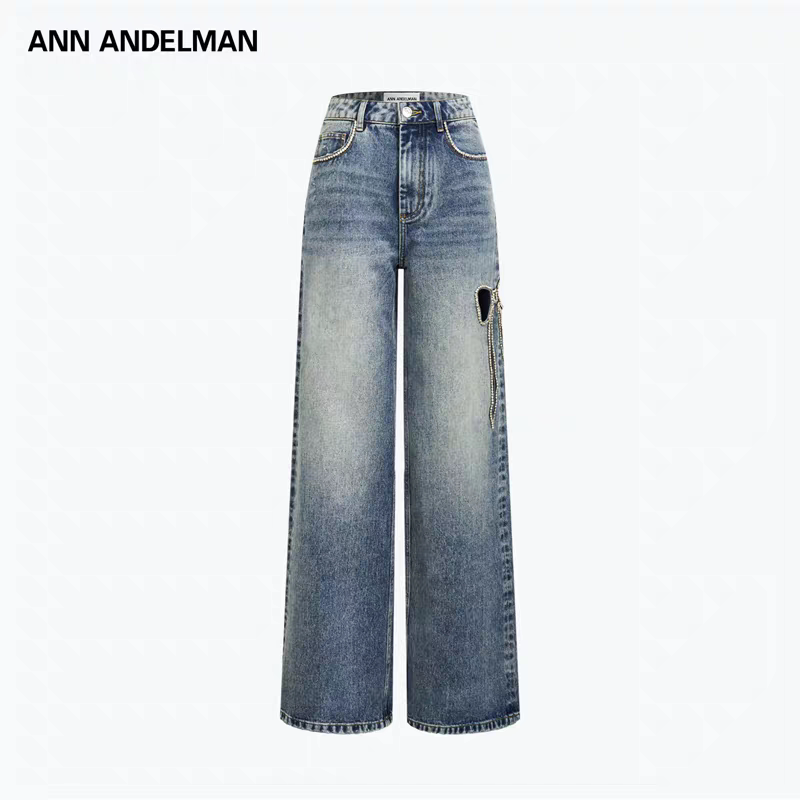Annandelman Cut-Out Bow Jeans High-Waisted Straight Wide-Leg Pastel Style 26 Early Spring New Style