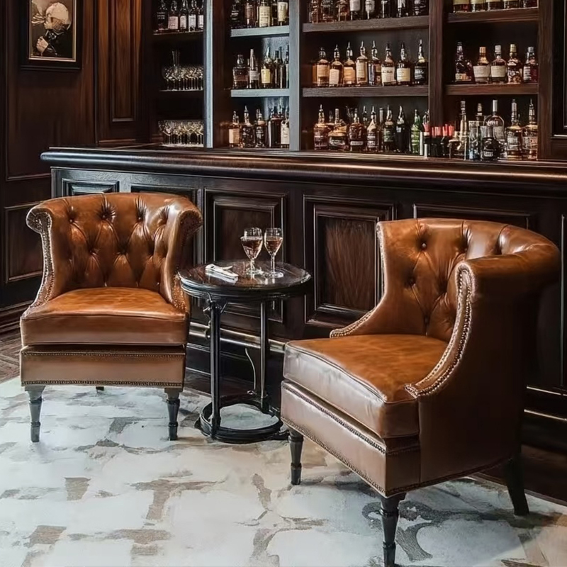 Retro Cigar Bar Whiskey Lounge Sofa American-Style Tiger Single Cigar Room Seat Table and Chair Set