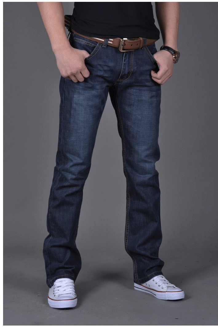 Mùa xuân của Nam Giới Jeans Stretch Straight Trung Niên Cao eo Lỏng Kích Thước Lớn Kinh Doanh Bình Thường Quần của Nam Giới Thanh Niên Quần