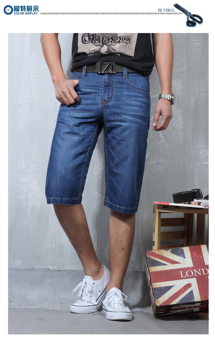 Mùa hè quần jean nam mỏng quần short lỏng kích thước lớn casual thanh niên 5 điểm quần thủy triều của nam giới 7 điểm quần ống túm