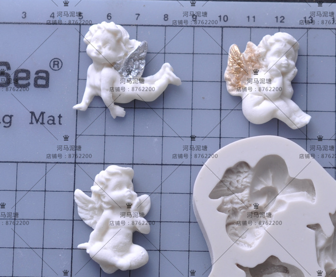 Hippo gia đình fondant sô cô la thiên thần silicone khuôn thiên thần kích thước lớn thạch cao khuôn thơm - Tự làm khuôn nướng khuôn silicon