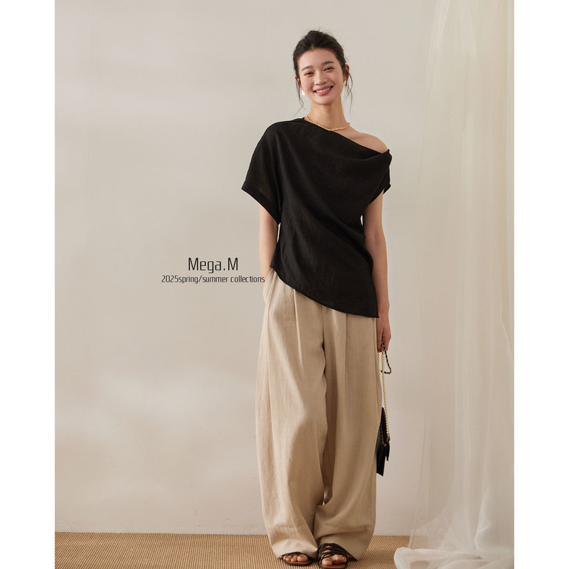 Margemeng Guangzhou Shisanhang 2026 New Summer Korean Style Off-Shoulder Blouse Gentle Short-Sleeve T-Shirt Women's Top
