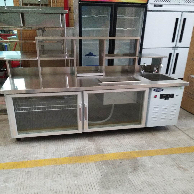 Milk Tea Shop Operating Table Equipment Complete of Spot Dingding Refrigerated Bench Blue Light Stainless Steel Commercial Water Bar