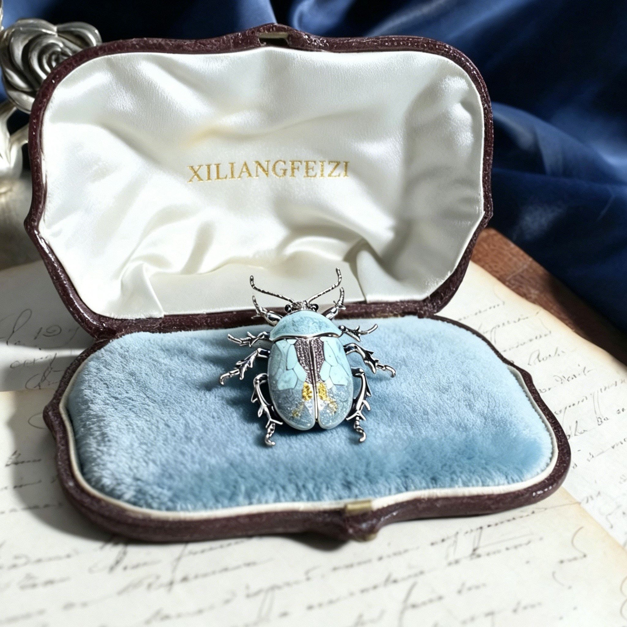 Authentic Western Liang Concubine Basse Taille Art Nouveau Russian St. Petersburg Jewelry Vintage Beetle Brooch