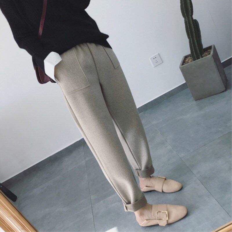European station woolen pants women's autumn and winter plus velvet Korean version large size loose casual cigarette harem pants new radish pants