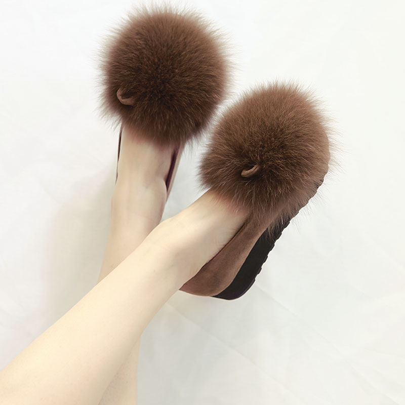 Europe station fox fur shoes women's spring autumn Korean version 2022 new one foot pedal plus suede single shoes thick bottom bean-bean shoes