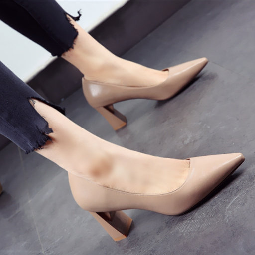 Europe station 2022 summer new pointed high heel heels Heel Coarse Heels 100 Hitch Career Genuine Leather Women Shoes All Season