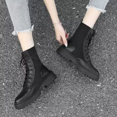 Chao brand 2021 Spring and Autumn New British style Martin boots women socks boots Joker wool mouth handsome thick bottom locomotive short boots