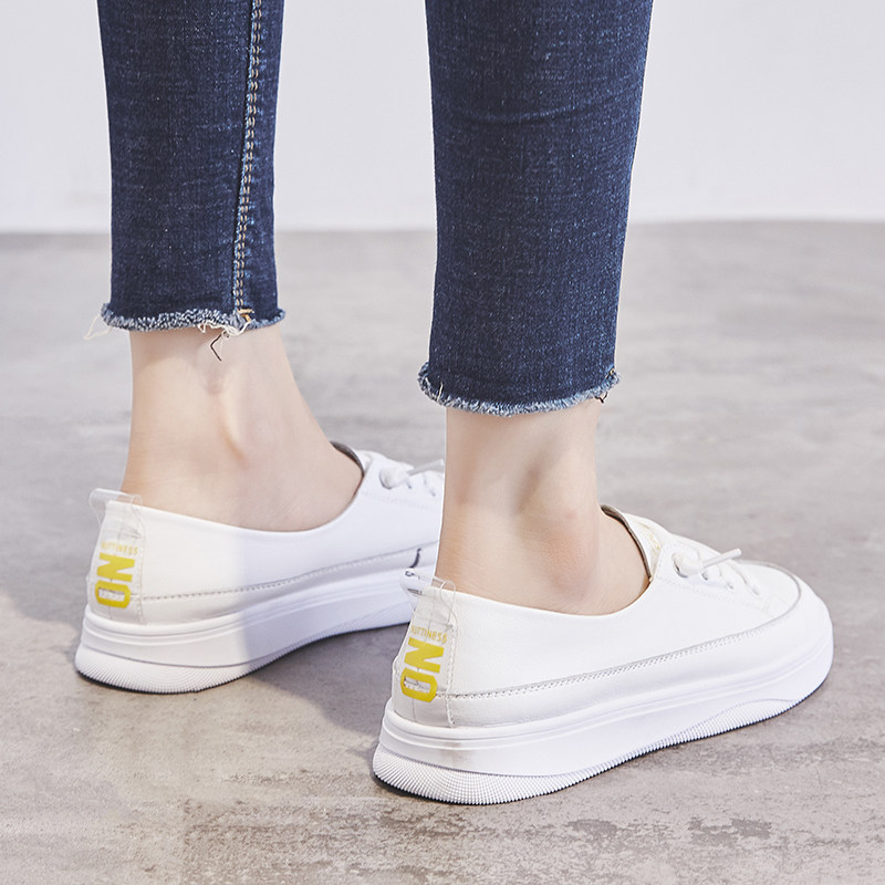 Tide cards 2022 new genuine leather small white shoes women flat bottom shoes 100 hitch student breathable one foot pedal thick bottom sports women's shoes