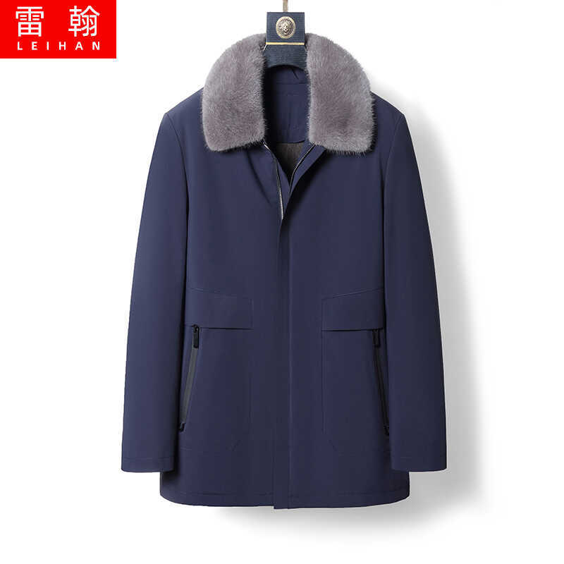 Men's Parka with Imported Mink Fur Lining, Integrated Fur and Leather, Mid-Length, Turn-Down Collar, Mink Fur Coat Men's Parka with Imported Mink Fur Lining, Integrated Fur and Leather, Mid-Length, Turn-Down Collar, Mink Fur Coat
