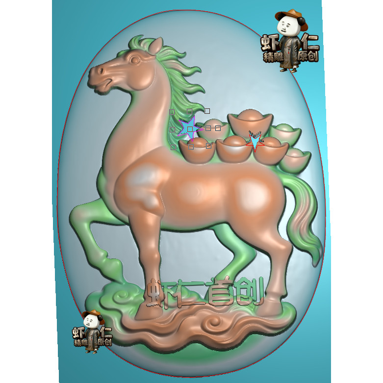 新しい中国の十二支動物デザイン - 馬（呉）の精巧な彫刻レリーフ画像（JDPグレースケール画像、BMP36）