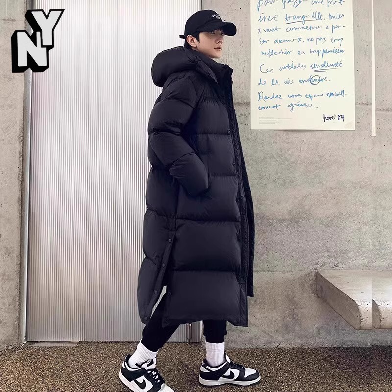 Down Cotton Jacket for Men and Women, Long Style, 2024 Winter New Korean Version, Thickened Cotton Coat That Reaches the Ankles, Loose Fit, Couple's Cotton Padded Jacket