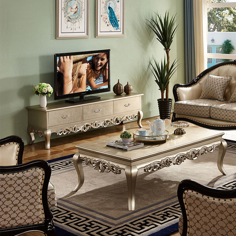 Eurostyle neoclassical postmodern tea table TV cabinet square tea table combined upscale tea table living-room TV ground cabinet furniture