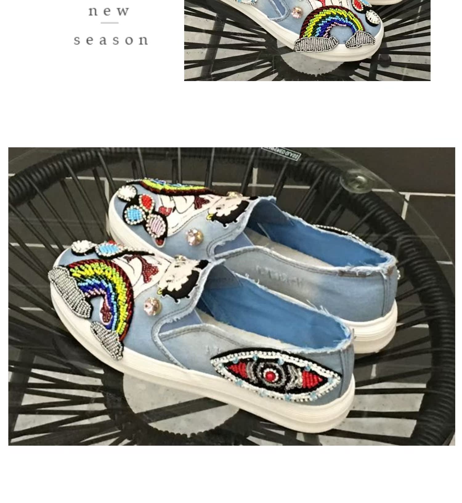 Thương hiệu thủy triều Thái Lan giặt giày denim nữ 2019 mới nặng công nghiệp cầu vồng hoang dã giày lười đường phố - Plimsolls giầy cầu lông nữ