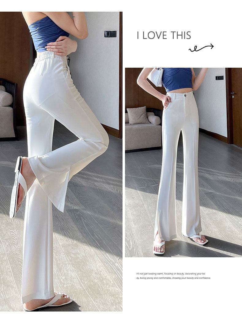 Extended slit slightly flared suit pants for women, high waist, drape, new thin, slimming, ice silk straight wide-leg pants for summer pic 15