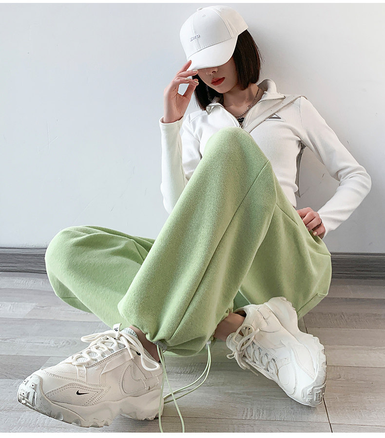 韩国墨绿色运动裤女薄款宽松束脚卫裤ins潮显瘦高腰休闲阔腿裤夏详情21