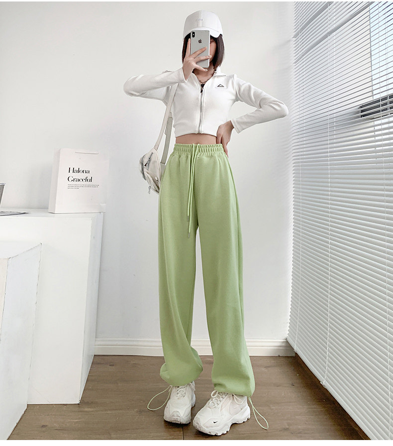 韩国墨绿色运动裤女薄款宽松束脚卫裤ins潮显瘦高腰休闲阔腿裤夏详情20