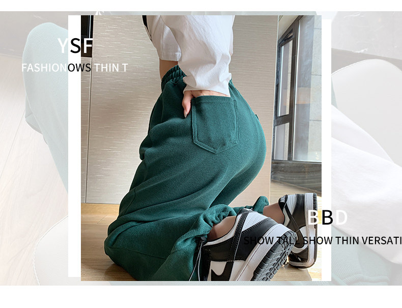 韩国墨绿色运动裤女薄款宽松束脚卫裤ins潮显瘦高腰休闲阔腿裤夏详情9