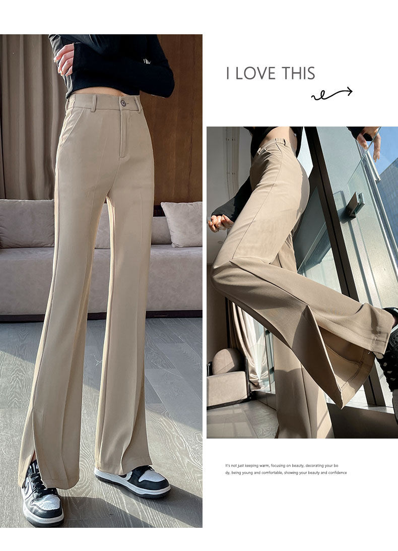 Extended slit slightly flared suit pants for women, high waist, drape, new thin, slimming, ice silk straight wide-leg pants for summer pic 3