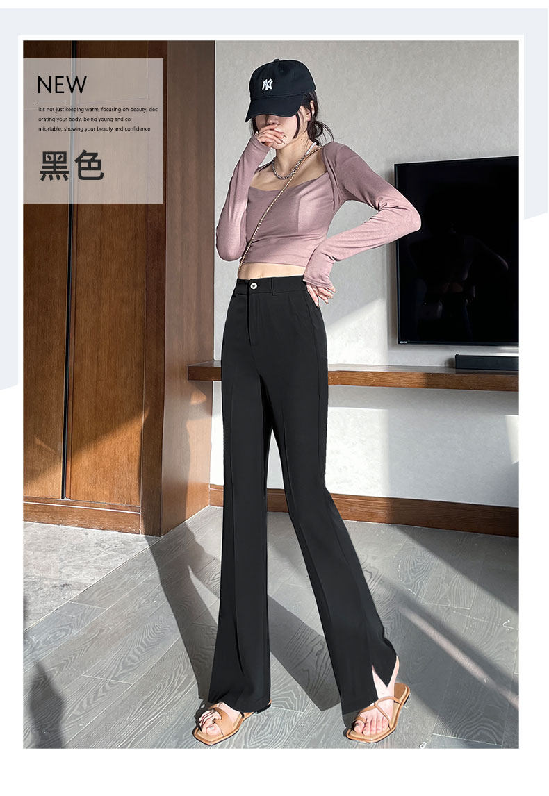 Extended slit slightly flared suit pants for women, high waist, drape, new thin, slimming, ice silk straight wide-leg pants for summer pic 8