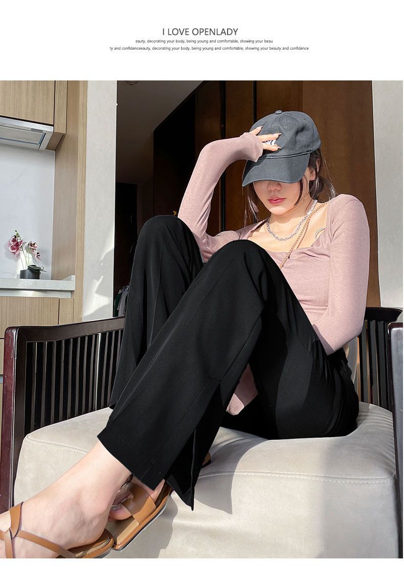 Extended slit slightly flared suit pants for women, high waist, drape, new thin, slimming, ice silk straight wide-leg pants for summer pic 12