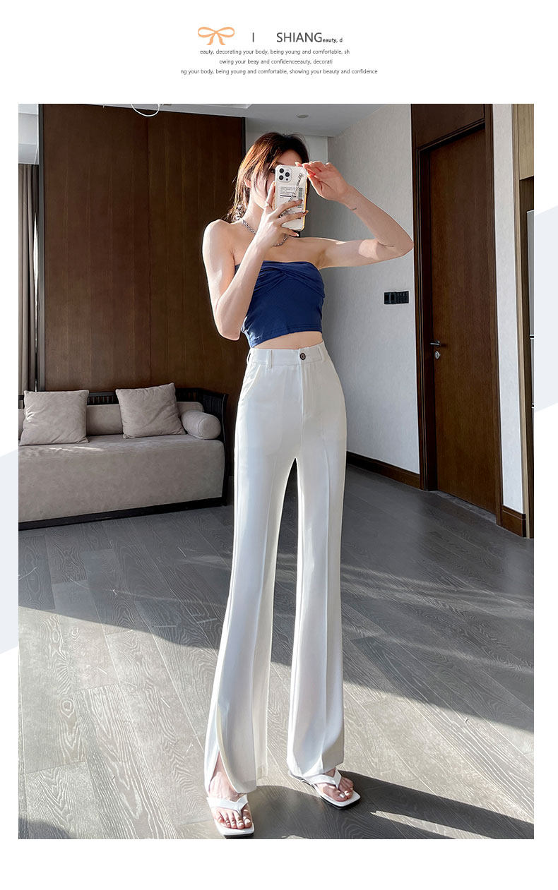 Extended slit slightly flared suit pants for women, high waist, drape, new thin, slimming, ice silk straight wide-leg pants for summer pic 19