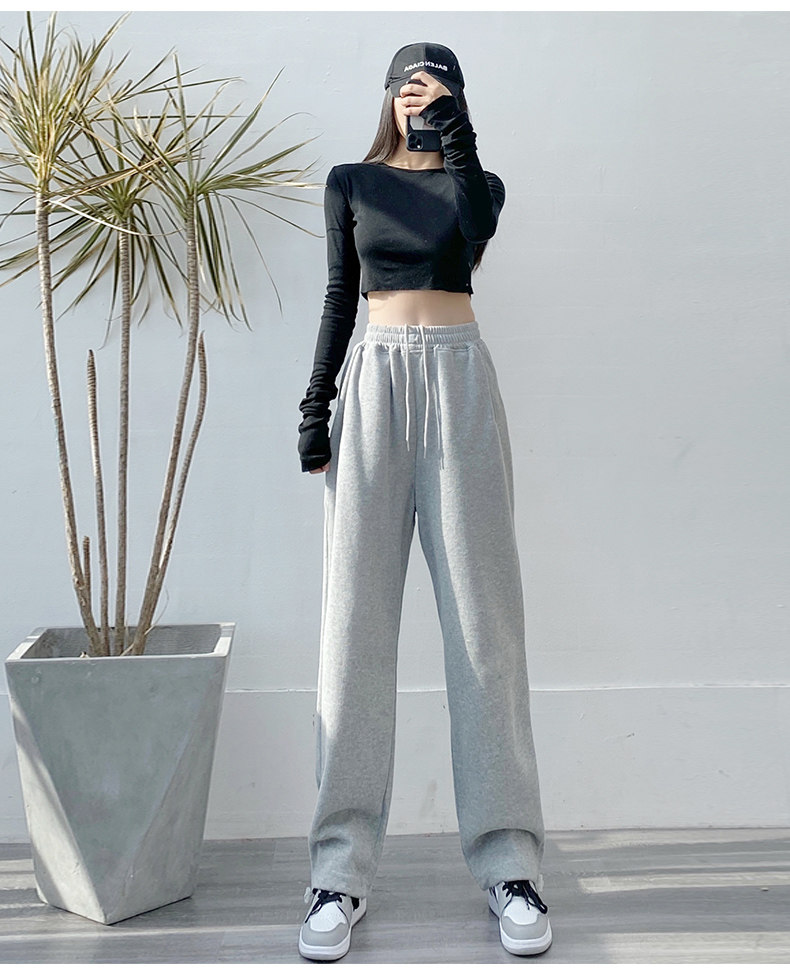 白色运动裤女韩国2022年春夏新款宽松高腰垂感休闲卫裤直筒阔腿裤详情21