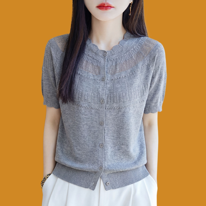 Dynamic Goody Discount Authentic Clearance Sale Mulberry Silk Short Sleeve Women's Summer T-Shirt Knitted Cardigan Thin Ice Silk Top