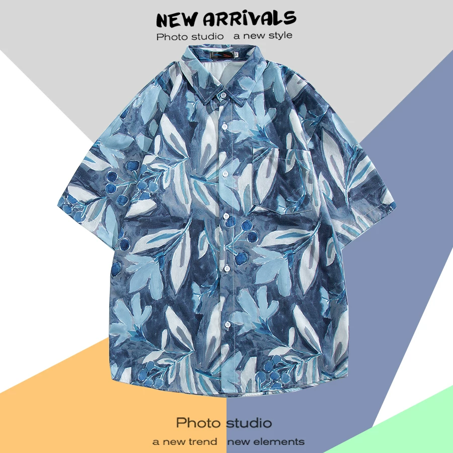 Shirt, retro jacket, with short sleeve, floral print, loose fit, Thailand