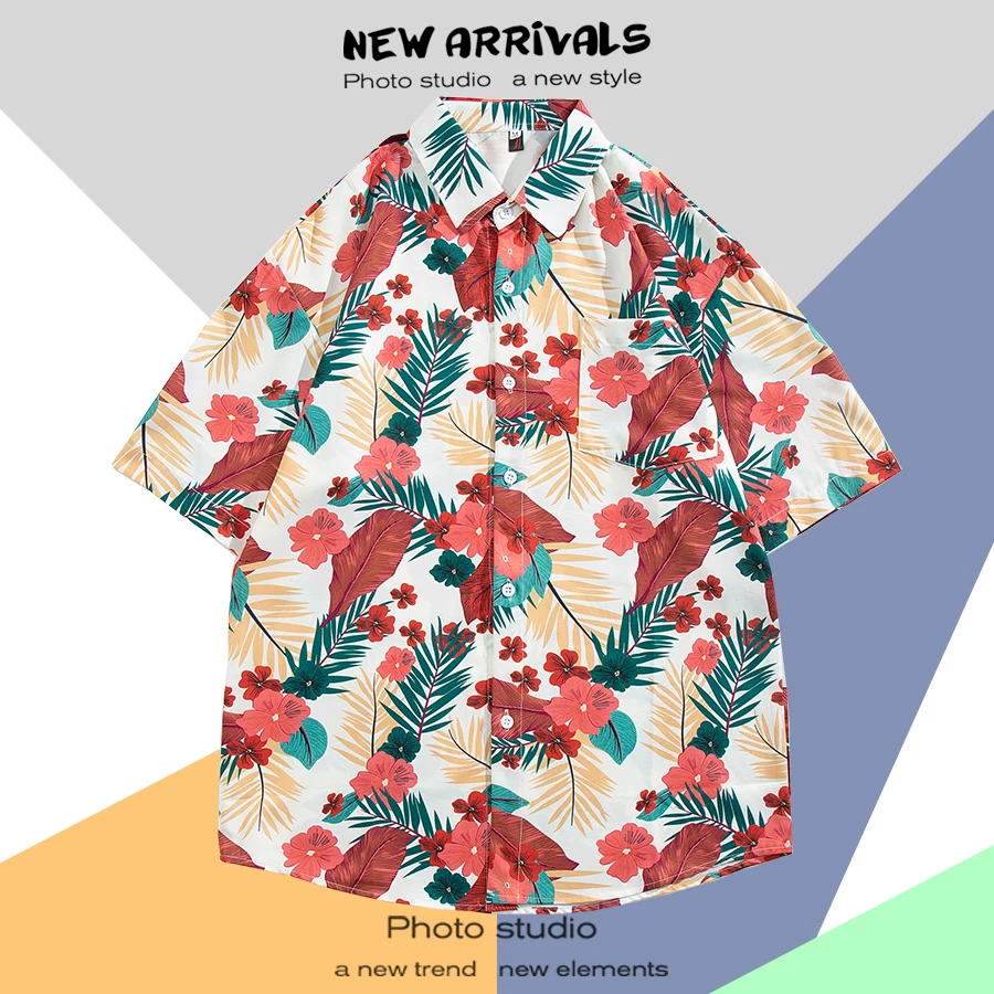 Shirt, retro jacket, with short sleeve, floral print, loose fit, Thailand