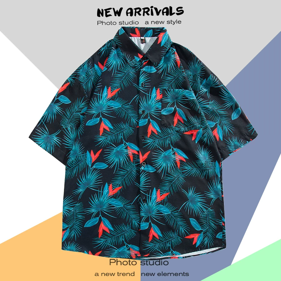Shirt, retro jacket, with short sleeve, floral print, loose fit, Thailand