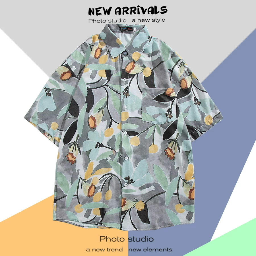 Shirt, retro jacket, with short sleeve, floral print, loose fit, Thailand