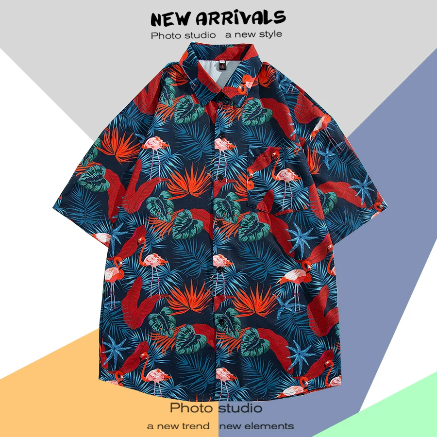 Shirt, retro jacket, with short sleeve, floral print, loose fit, Thailand