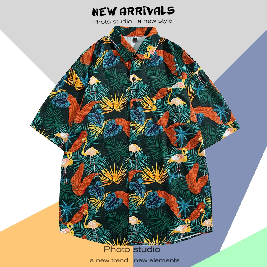 Shirt, retro jacket, with short sleeve, floral print, loose fit, Thailand