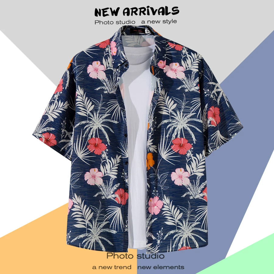 Shirt, retro jacket, with short sleeve, floral print, loose fit, Thailand