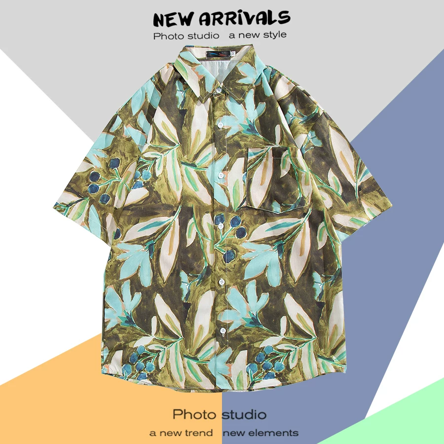 Shirt, retro jacket, with short sleeve, floral print, loose fit, Thailand