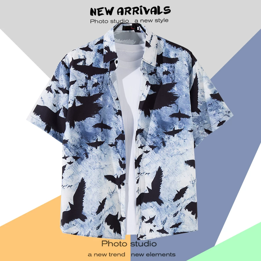 Shirt, retro jacket, with short sleeve, floral print, loose fit, Thailand
