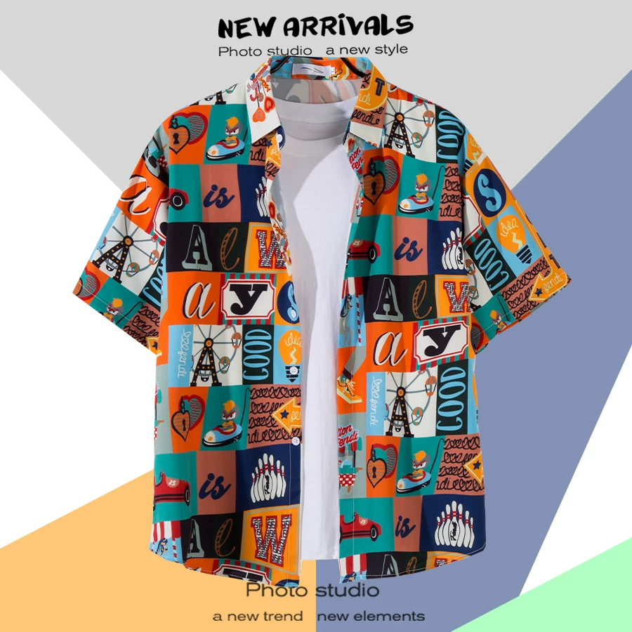 Shirt, retro jacket, with short sleeve, floral print, loose fit, Thailand