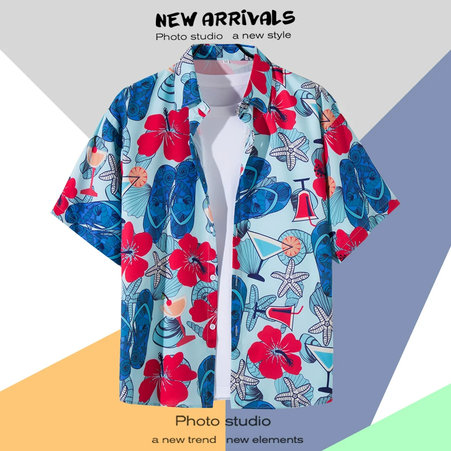 Shirt, retro jacket, with short sleeve, floral print, loose fit, Thailand