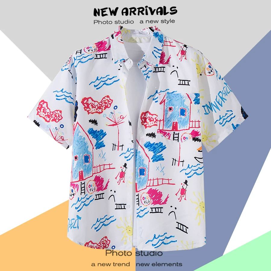 Shirt, retro jacket, with short sleeve, floral print, loose fit, Thailand