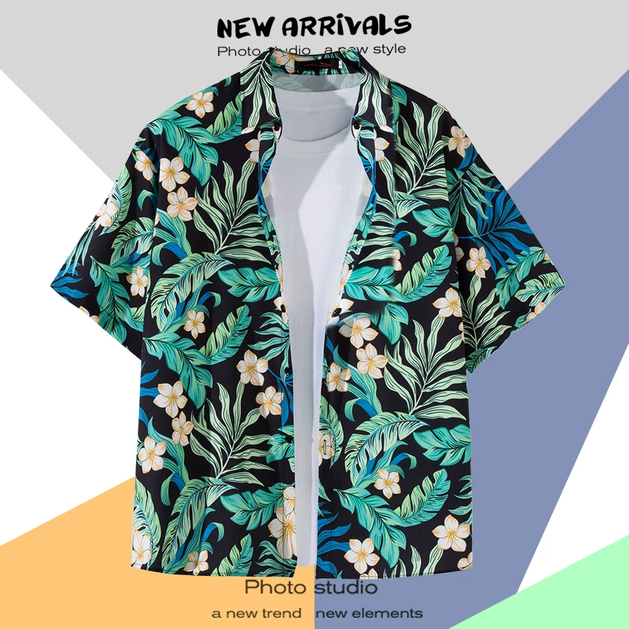 Shirt, retro jacket, with short sleeve, floral print, loose fit, Thailand